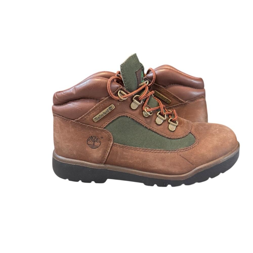 Timberland Youth Field Boot 16737 Leather Brown & Olive Hiking Boot Size 6